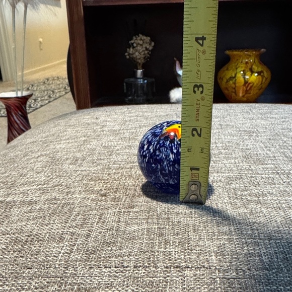 Blue and Yellow Glass ball paperweight - Picture 2 of 3